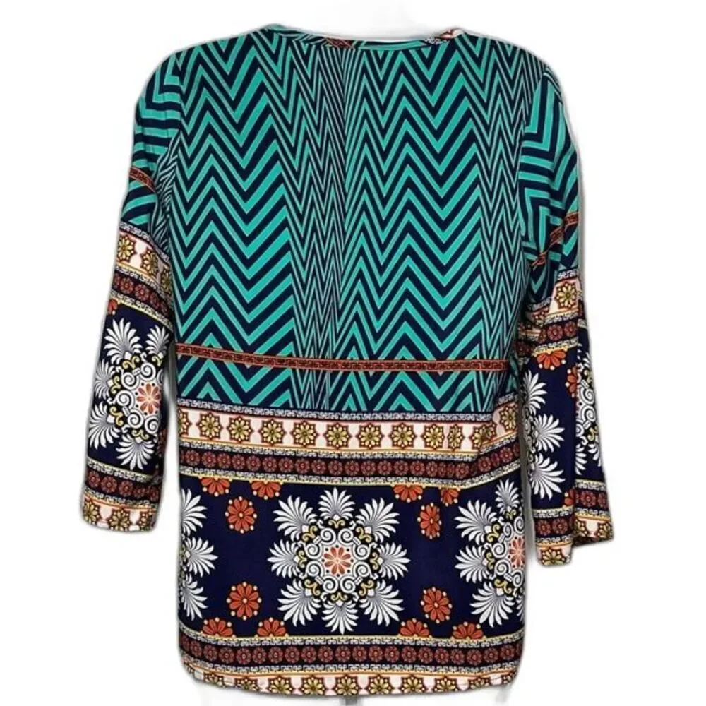 Francesca's Cold Shoulder‎ Floral Medallion Geometric Pattern Small Top - Picture 3 of 16